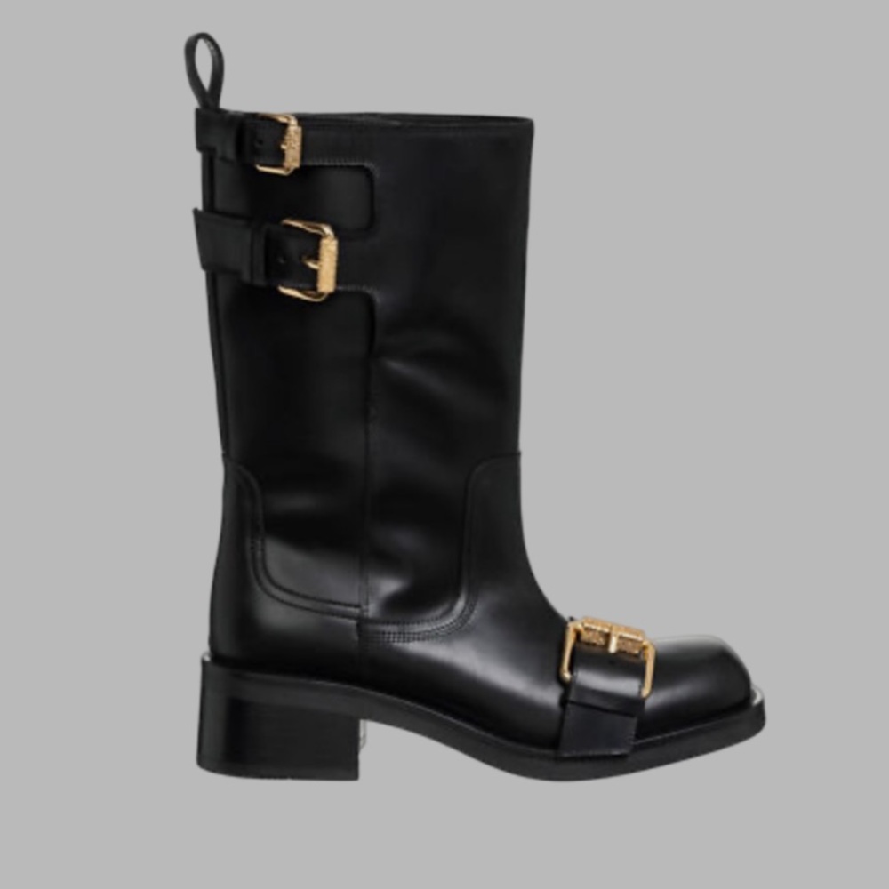 Moschino Women’s Buckled Square Toe Boots Size 6 - Picture 2 of 13